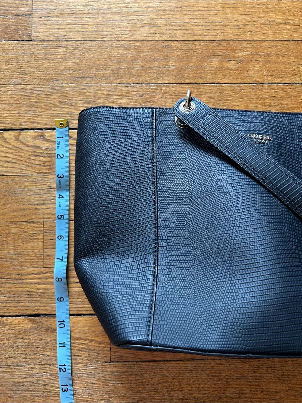 GUESS Black Textured Tote with Gold Hardware